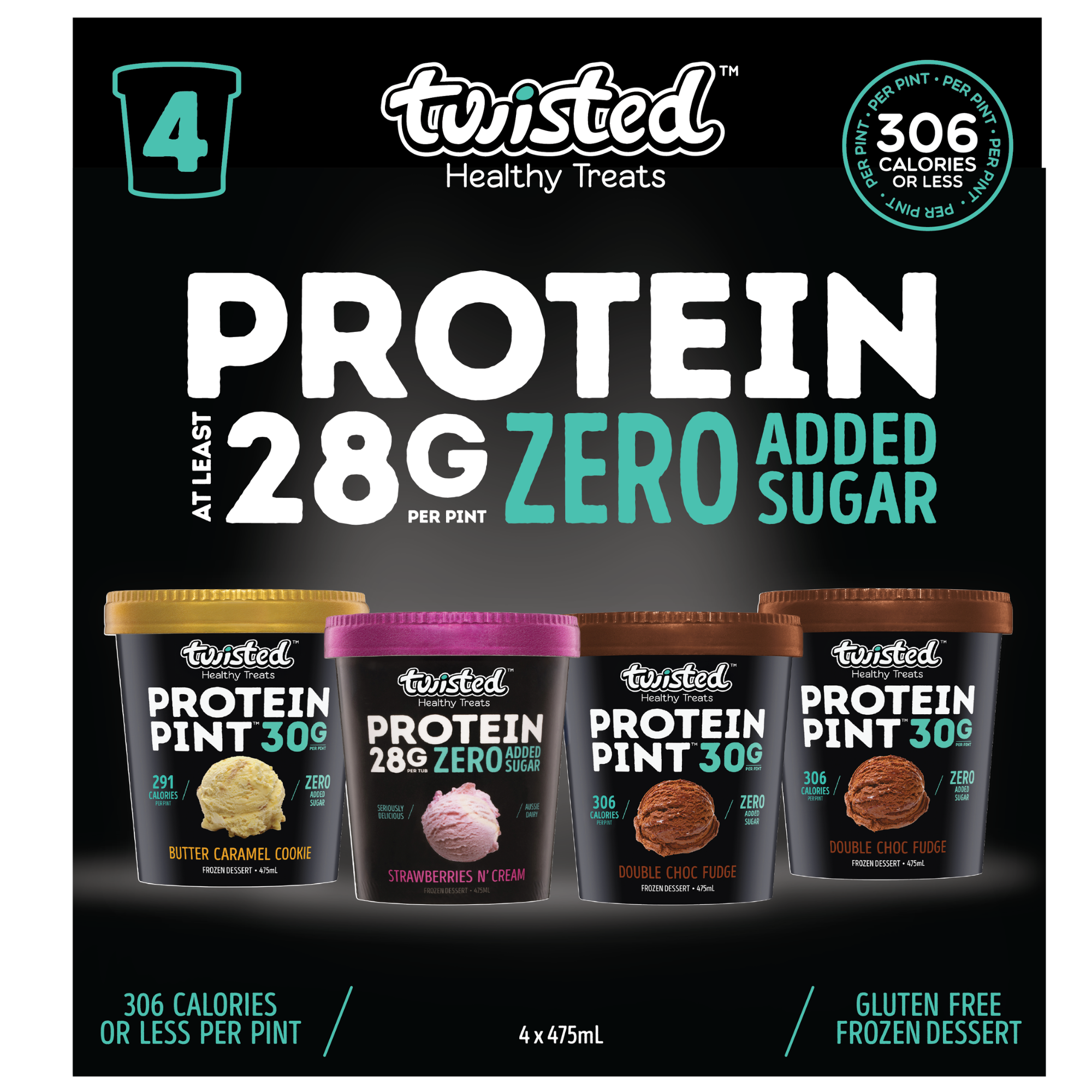 Protein Pint Box – Double Choc Fudge, Butter Caramel Cookie, Strawberries n’ Cream