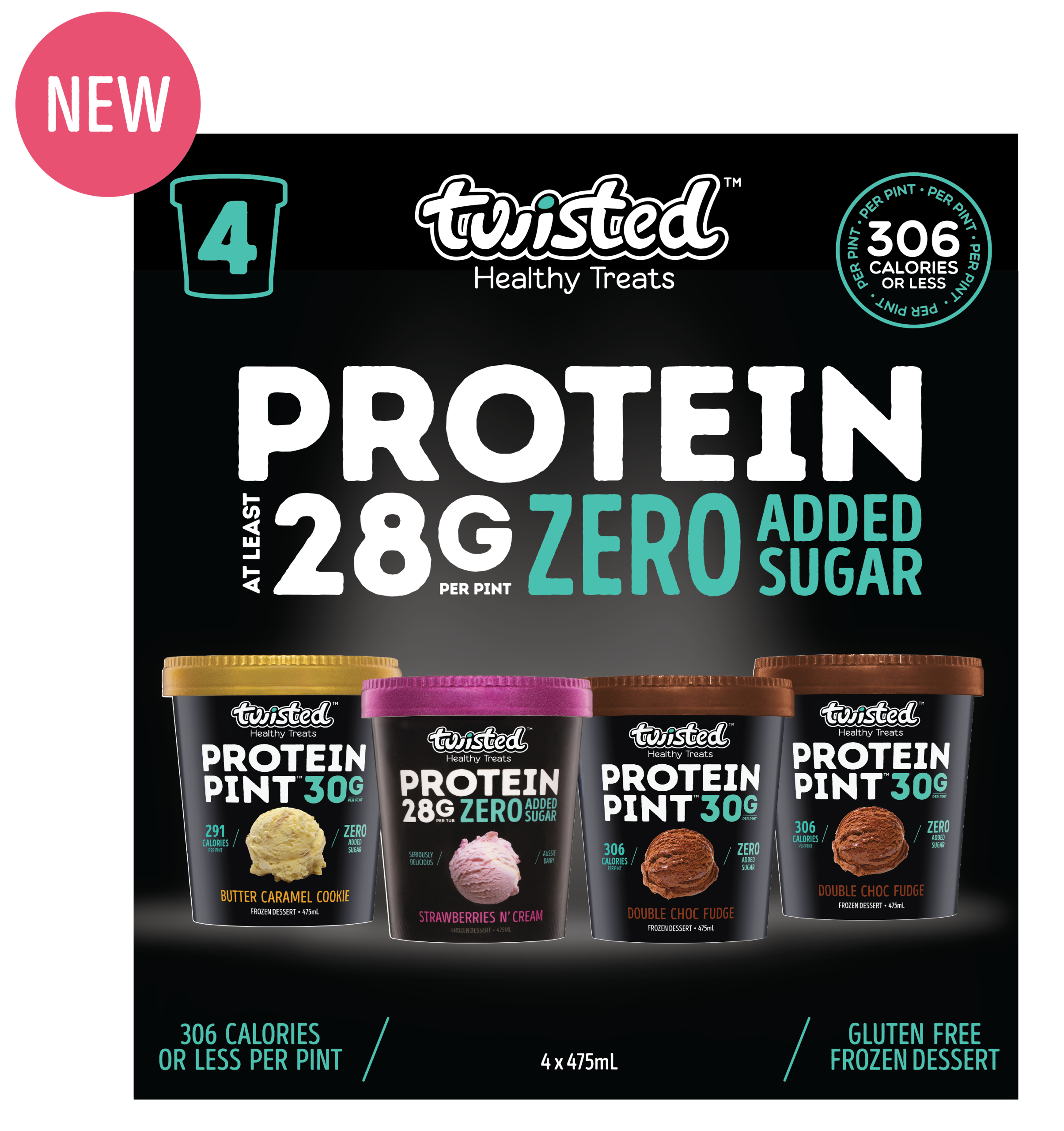 Protein Pint Box – Double Choc Fudge, Butter Caramel Cookie, Strawberries n’ Cream